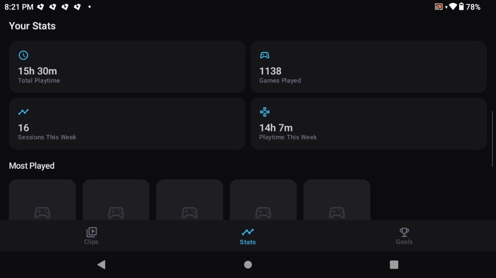 PlayGoals stats dashboard